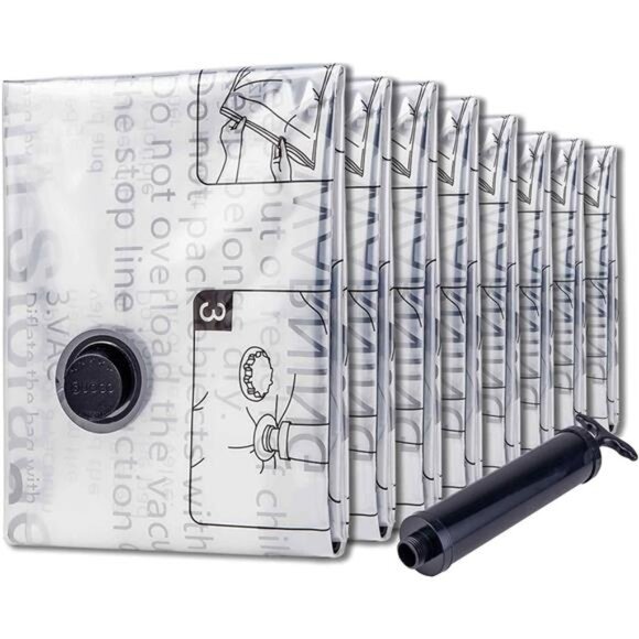Vacuum Storage Bags 8 Jumbo, Space Saver Bags with Travel Hand Pump, Compression - Picture 1 of 7